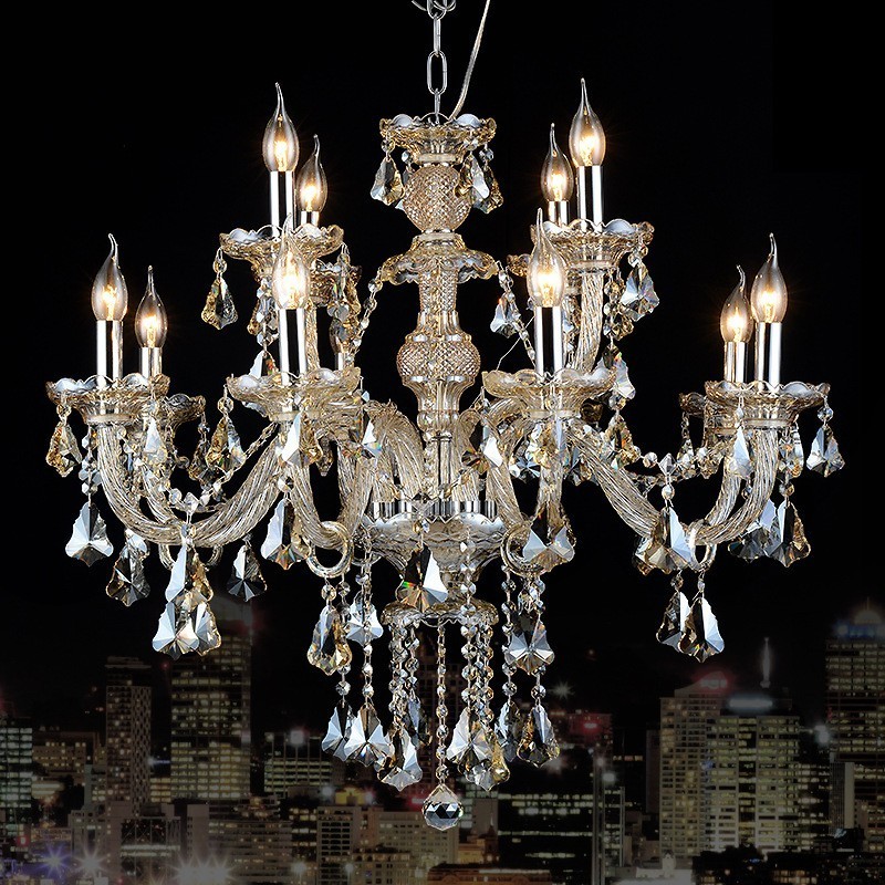 Lampadario moderno in cristallo K9 cognac retrò 12 luci