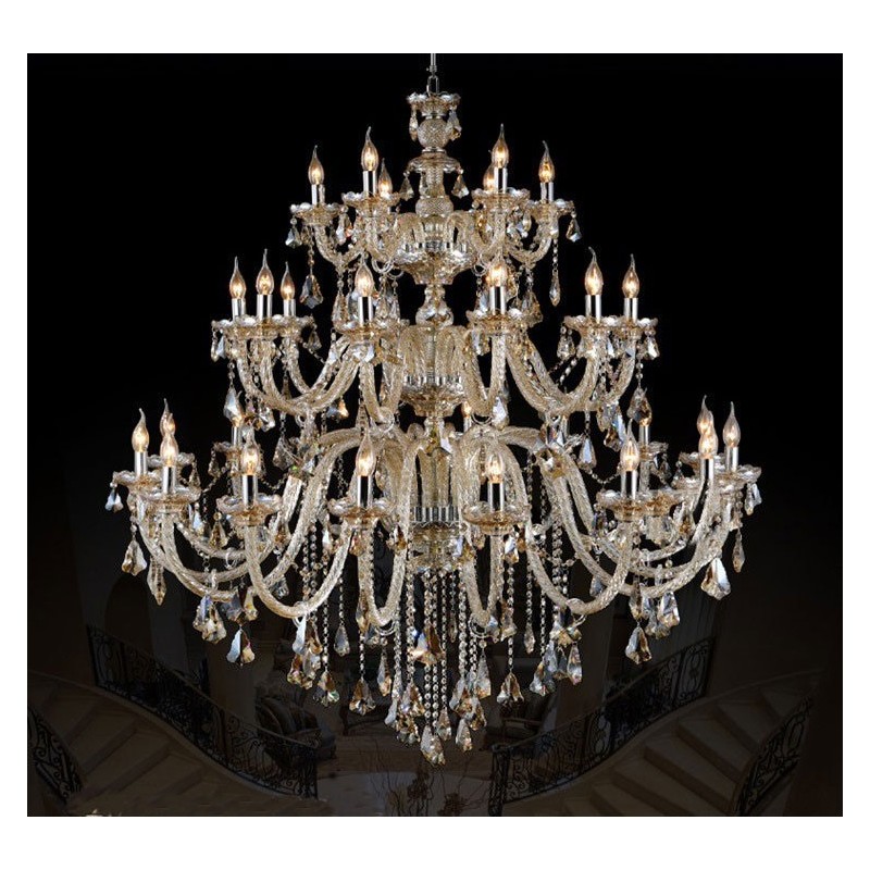 Lampadario moderno in cristallo K9 color cognac retrò a 3 livelli extra large
