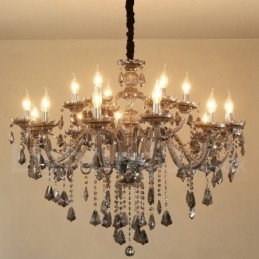 Lampadario retrò grande a candela in cristallo K9 grigio a 18 luci