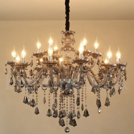 Lampadario retrò grande a candela in cristallo K9 grigio a 18 luci