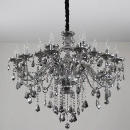 Lampadario retrò grande a candela in cristallo K9 grigio a 18 luci