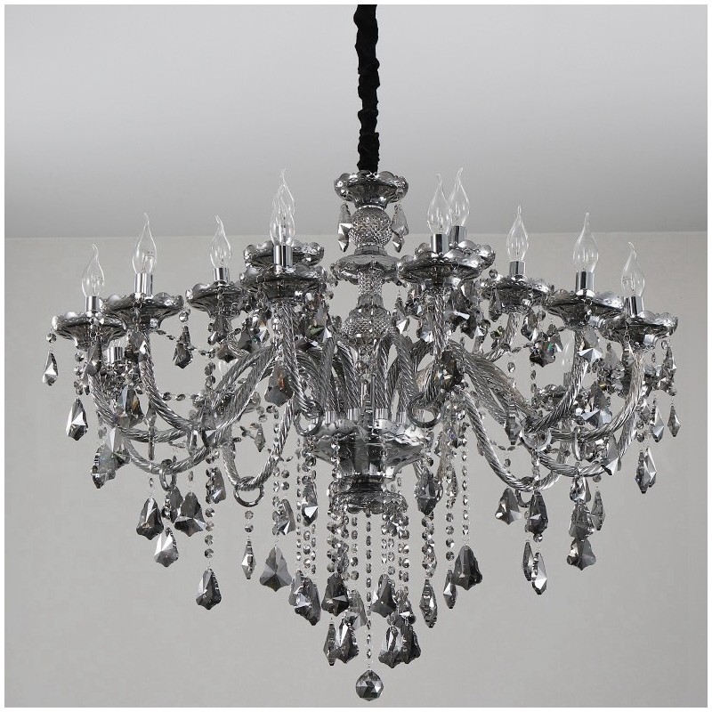 Lampadario retrò grande a candela in cristallo K9 grigio a 18 luci