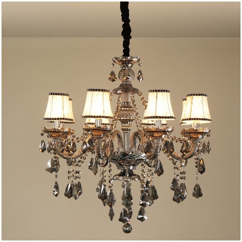 Lampadario a candela in cristallo K9 grigio retrò a 8 luci