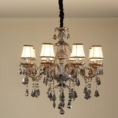 Lampadario a candela in cristallo K9 grigio retrò a 8 luci