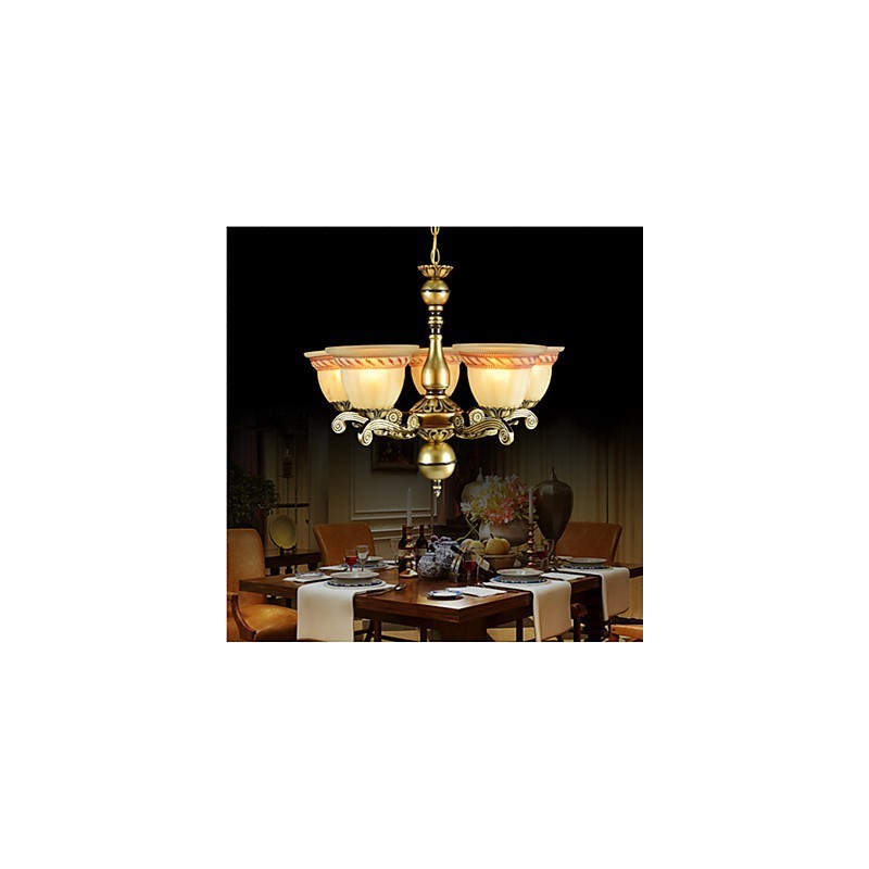 Lampadario classico retrò a 5 luci in bronzo
