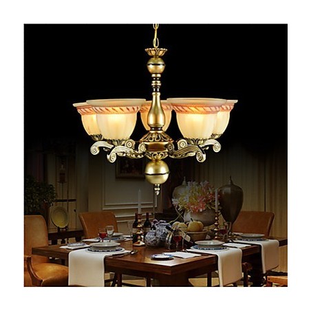 Lampadario classico retrò a 5 luci in bronzo
