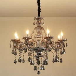 Lampadario a candela in cristallo K9 grigio retrò a 8 luci