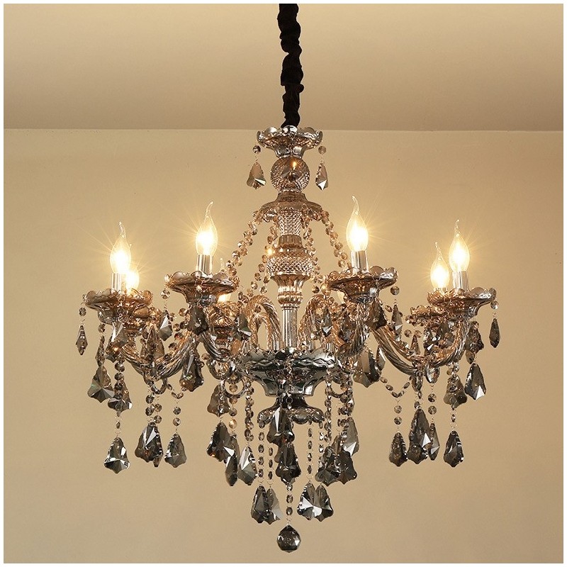 Lampadario a candela in cristallo K9 grigio retrò a 8 luci