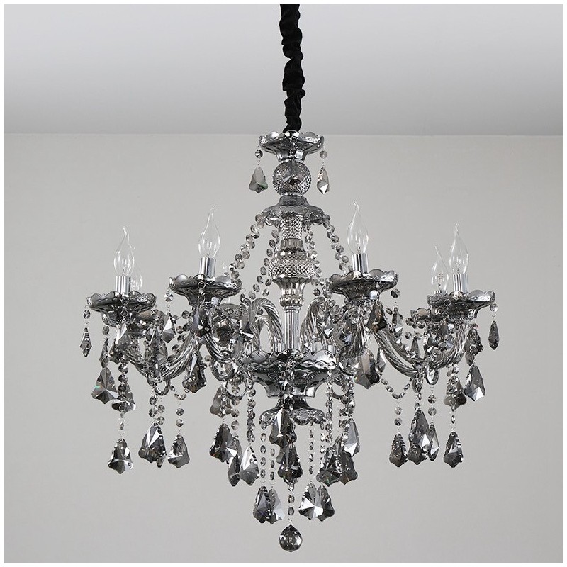 Lampadario a candela in cristallo K9 grigio retrò a 8 luci