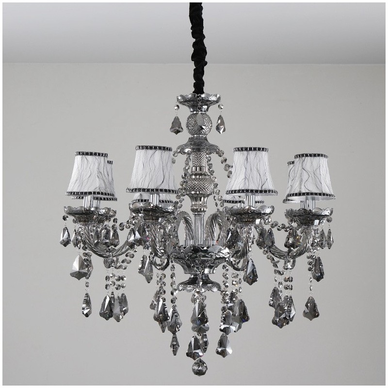 Lampadario a candela in cristallo K9 grigio retrò a 8 luci