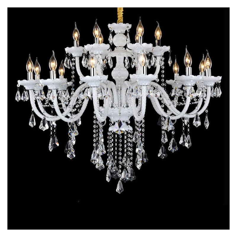 Lampadario a candela in cristallo K9 trasparente bianco retrò 15 luci