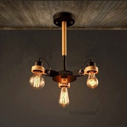 Lampadario American Retro da soffitto in metallo nero, 3 luci, E26/E27
