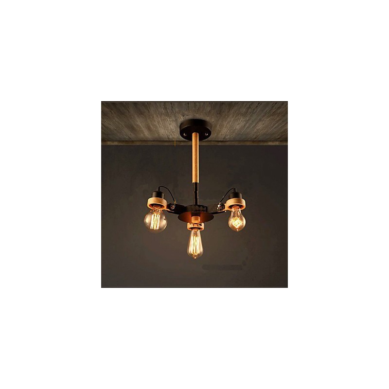 Lampadario American Retro da soffitto in metallo nero, 3 luci, E26/E27