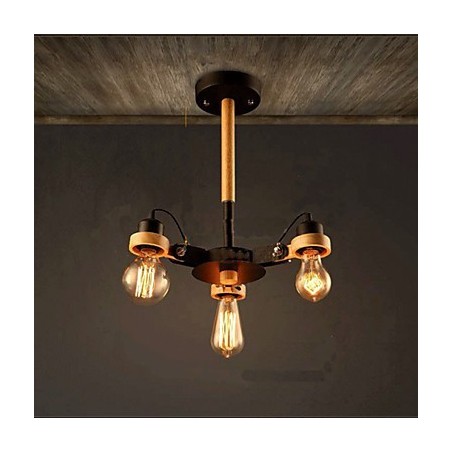 Lampadario American Retro da soffitto in metallo nero, 3 luci, E26/E27