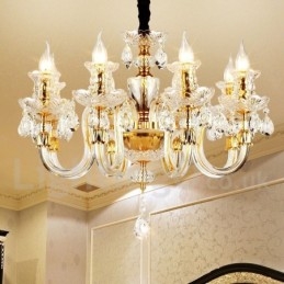 Lampadario a candela in cristallo K9 trasparente oro retrò