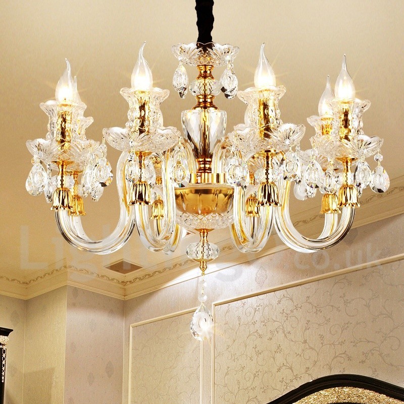 Lampadario a candela in cristallo K9 trasparente oro retrò