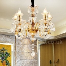 Lampadario a candela in cristallo K9 trasparente oro retrò