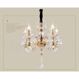 Lampadario a candela in cristallo K9 trasparente oro retrò