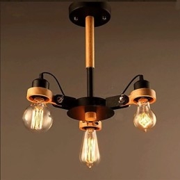 Lampadario American Retro da soffitto in metallo nero, 3 luci, E26/E27