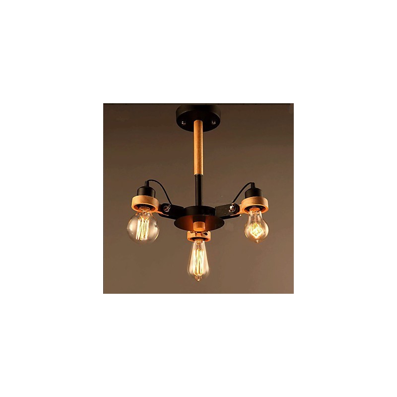 Lampadario American Retro da soffitto in metallo nero, 3 luci, E26/E27