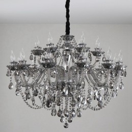 Lampadario a candela grande in cristallo K9 grigio retrò 18 luci