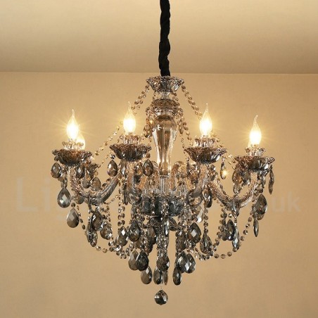 Lampadario a candela in cristallo K9 grigio retrò 8 luci