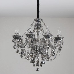 Lampadario a candela in cristallo K9 grigio retrò 8 luci