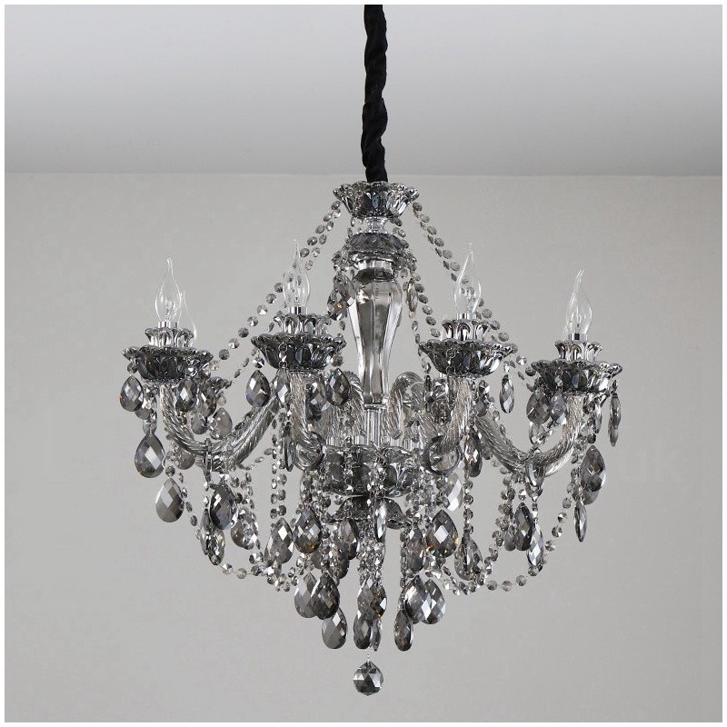 Lampadario a candela in cristallo K9 grigio retrò 8 luci
