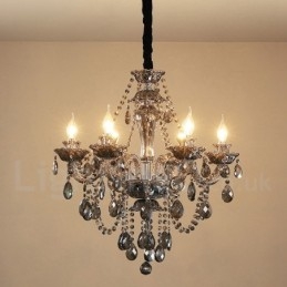 Lampadario in cristallo K9 grigio retrò a candela a 6 luci