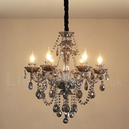 Lampadario in cristallo K9 grigio retrò a candela a 6 luci