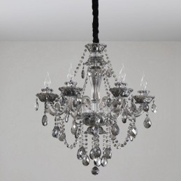 Lampadario in cristallo K9 grigio retrò a candela a 6 luci
