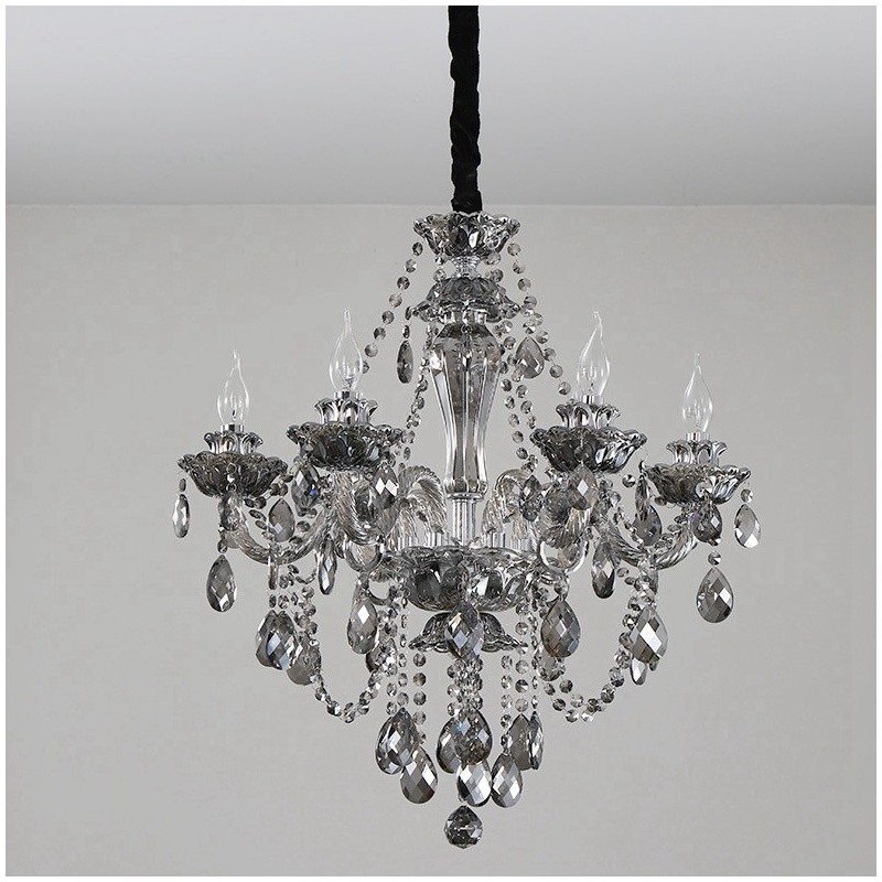 Lampadario in cristallo K9 grigio retrò a candela a 6 luci