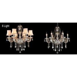 Lampadario grande in cristallo K9 con paralumi color cognac