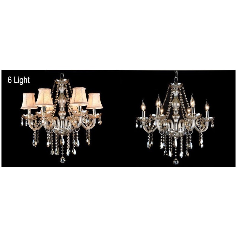 Lampadario grande in cristallo K9 con paralumi color cognac