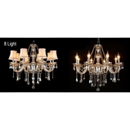 Lampadario grande in cristallo K9 con paralumi color cognac