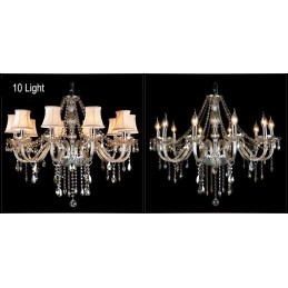 Lampadario grande in cristallo K9 con paralumi color cognac