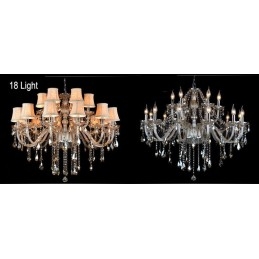Lampadario grande in cristallo K9 con paralumi color cognac