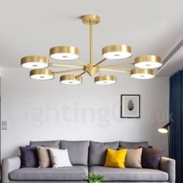 Lampadario rustico in ottone con paralumi in acrilico, LED integrato, 5 luci 73 x 41 cm
