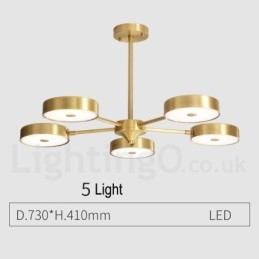 Lampadario rustico in ottone con paralumi in acrilico, LED integrato, 5 luci 73 x 41 cm