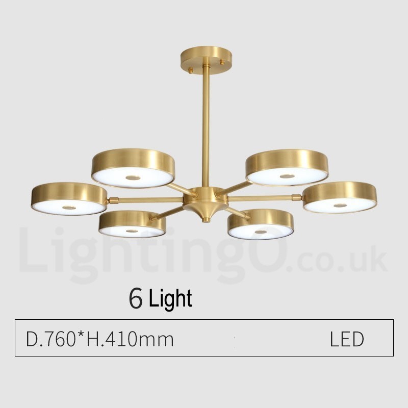 Lampadario rustico in ottone con paralumi in acrilico, LED integrato, 5 luci 73 x 41 cm