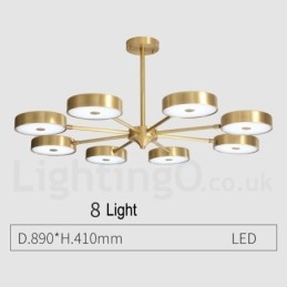 Lampadario rustico in ottone con paralumi in acrilico, LED integrato, 5 luci 73 x 41 cm