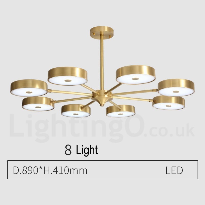 Lampadario rustico in ottone con paralumi in acrilico, LED integrato, 5 luci 73 x 41 cm