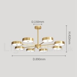 Lampadario rustico in ottone con paralumi in acrilico, LED integrato, 5 luci 73 x 41 cm