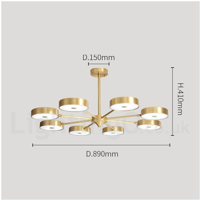 Lampadario rustico in ottone con paralumi in acrilico, LED integrato, 5 luci 73 x 41 cm