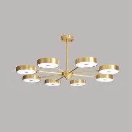 Lampadario rustico in ottone con paralumi in acrilico, LED integrato, 5 luci 73 x 41 cm