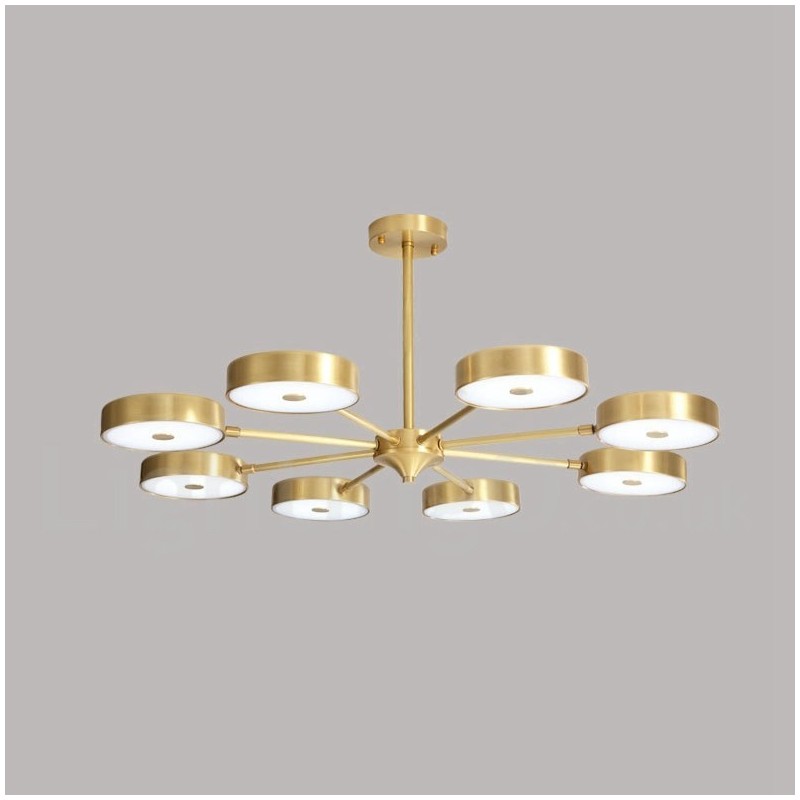 Lampadario rustico in ottone con paralumi in acrilico, LED integrato, 5 luci 73 x 41 cm