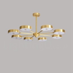 Lampadario rustico in ottone con paralumi in acrilico, LED integrato, 5 luci 73 x 41 cm