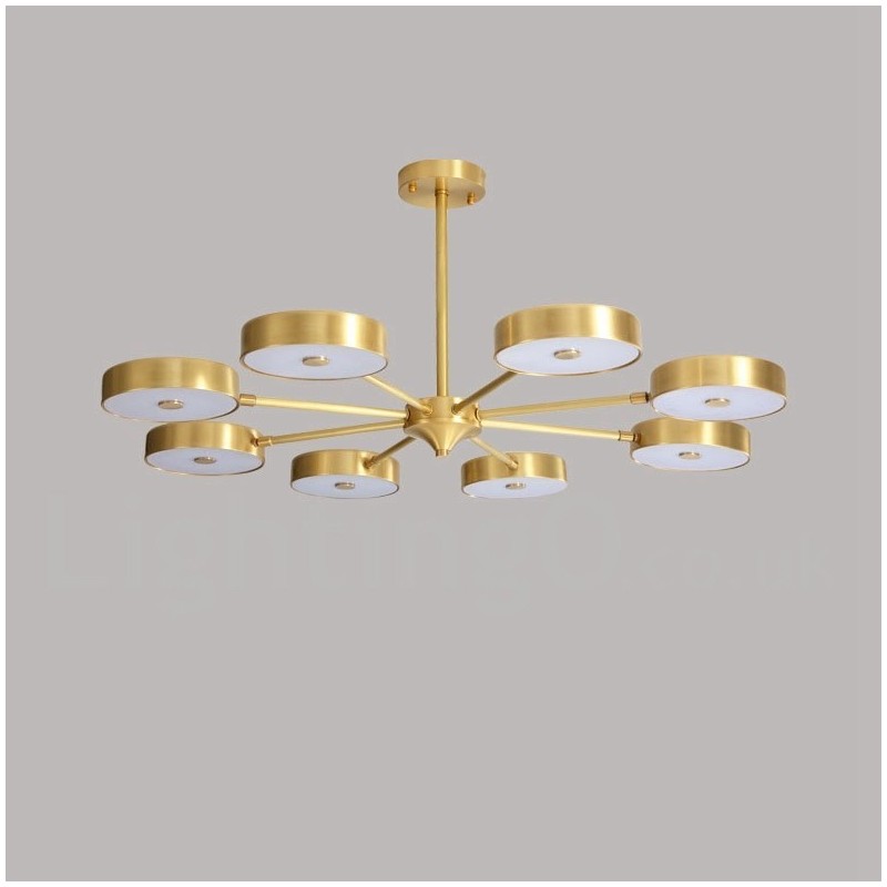 Lampadario rustico in ottone con paralumi in acrilico, LED integrato, 5 luci 73 x 41 cm