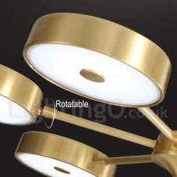 Lampadario rustico in ottone con paralumi in acrilico, LED integrato, 5 luci 73 x 41 cm