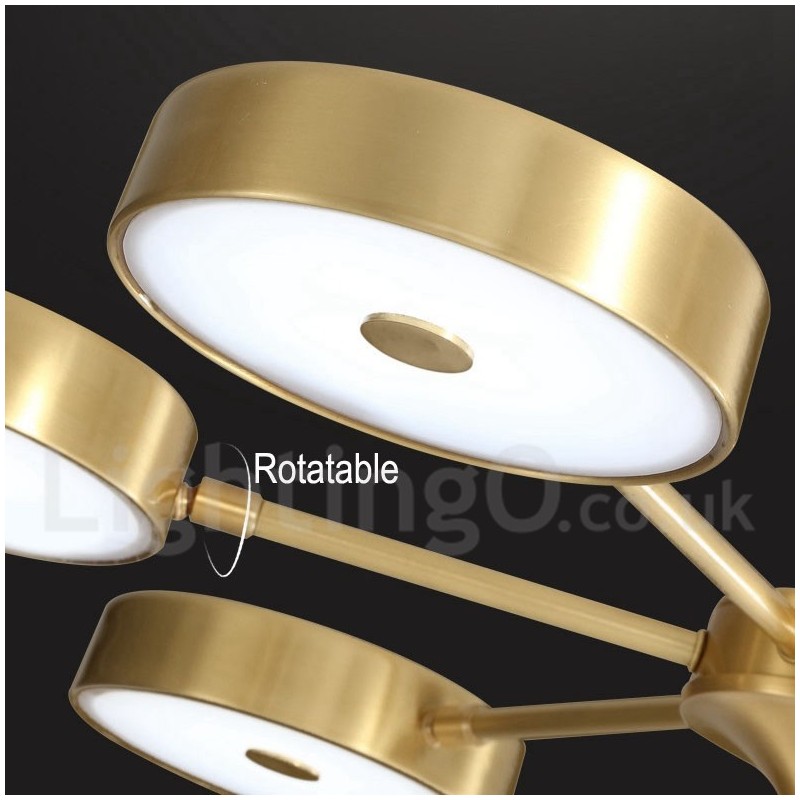 Lampadario rustico in ottone con paralumi in acrilico, LED integrato, 5 luci 73 x 41 cm